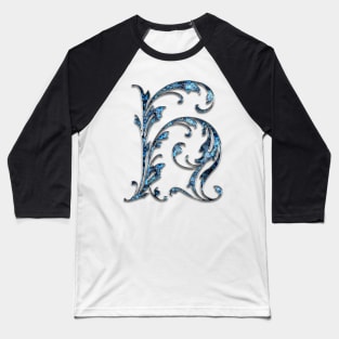 Ornate Blue Silver Letter H Baseball T-Shirt